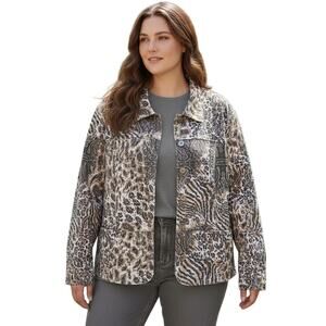 J BEE Woman Multi Cat Print Abstract Jacket 3X    Tapestry Avantgarde Fairycore